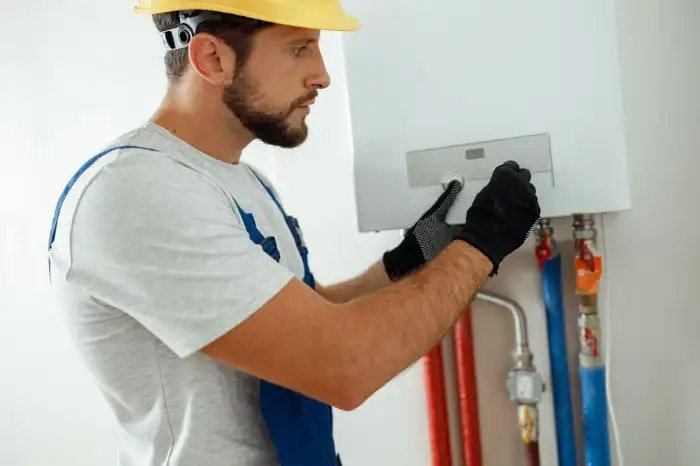 A plumber installing a new hot water system in Brisbane